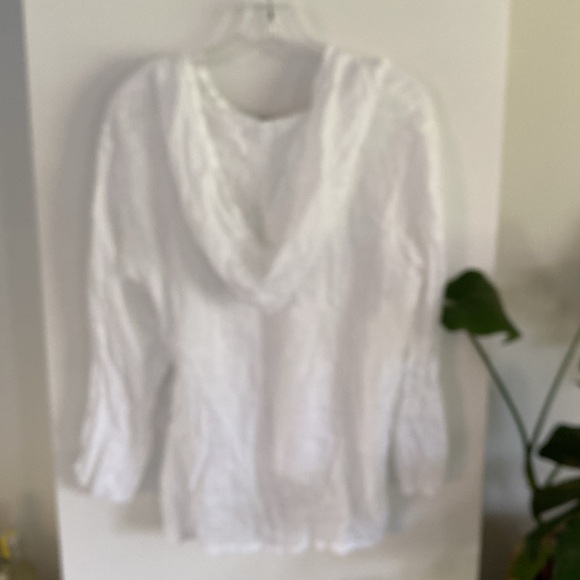 LINNEA white linen hooded tunic top blouse S Made in USE - Picture 4 of 4